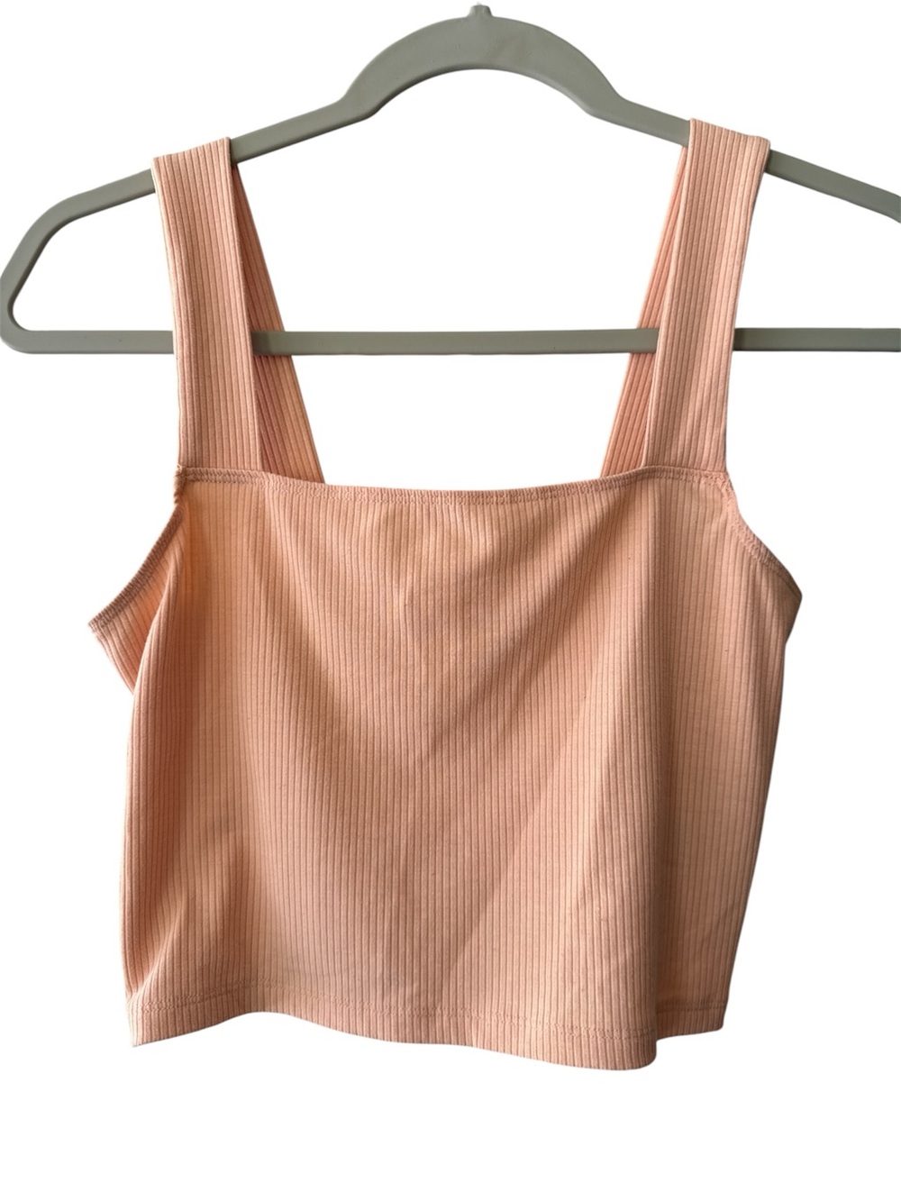 🧡American Eagle Ribbed Cropped Tank Top Peach Square Neck - Size Medium